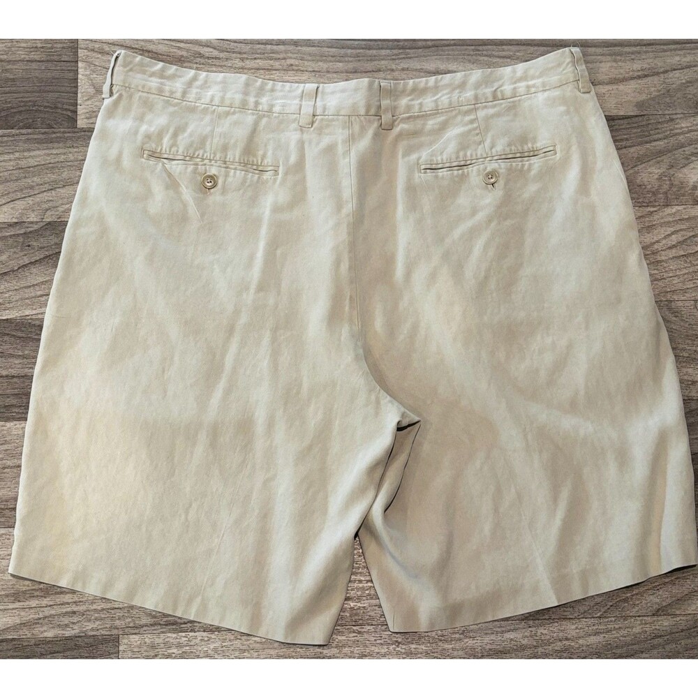 Tommy Bahama Mens Size 40 Tan Pleated Shorts Silk Blend Beige Khaki Casual Beach - Picture 8 of 12